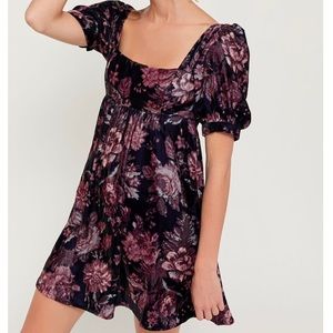 Urban Outfitters Floral Velvet Babydoll Dress